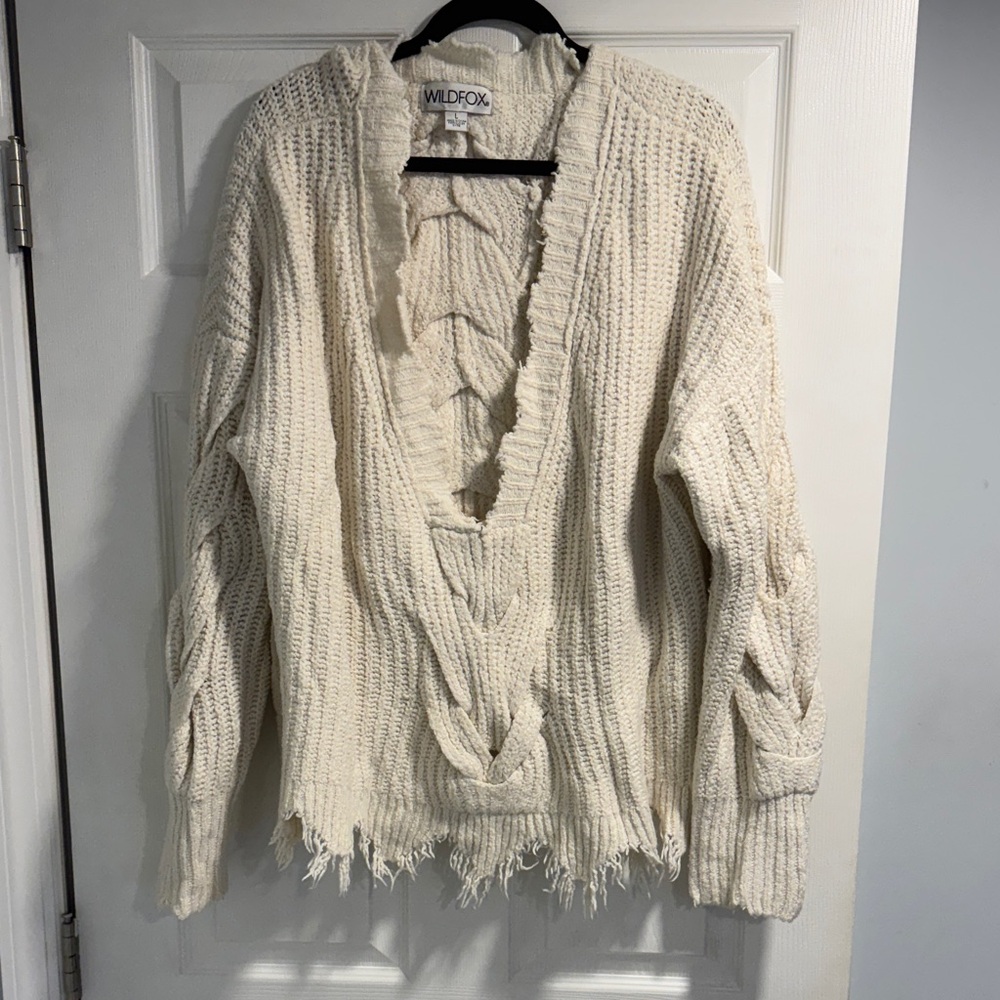 Wildfox Ivory Cable Knit Sweater